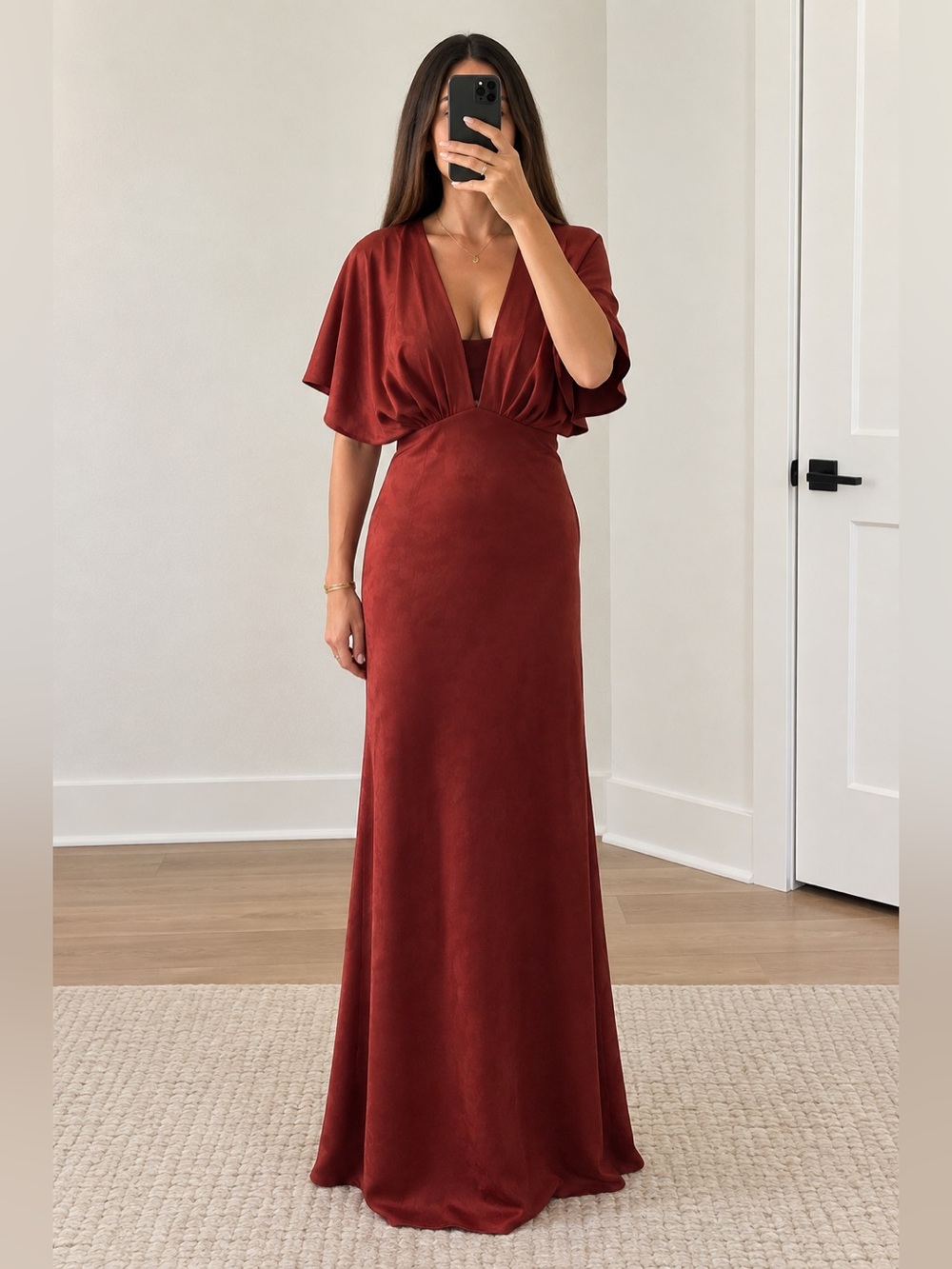 BHLDN Rust Maxi Dress with Deep V